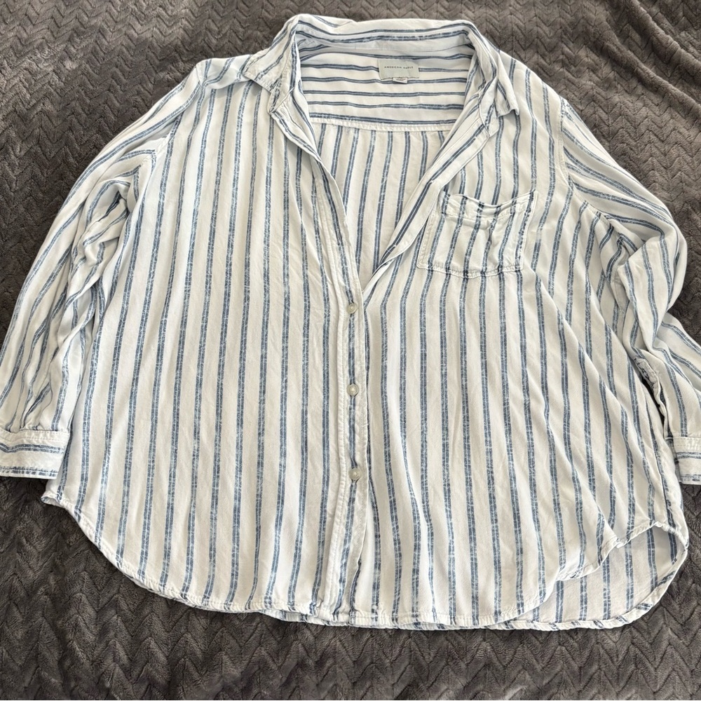Blue and White Striped Button-Up Shirt